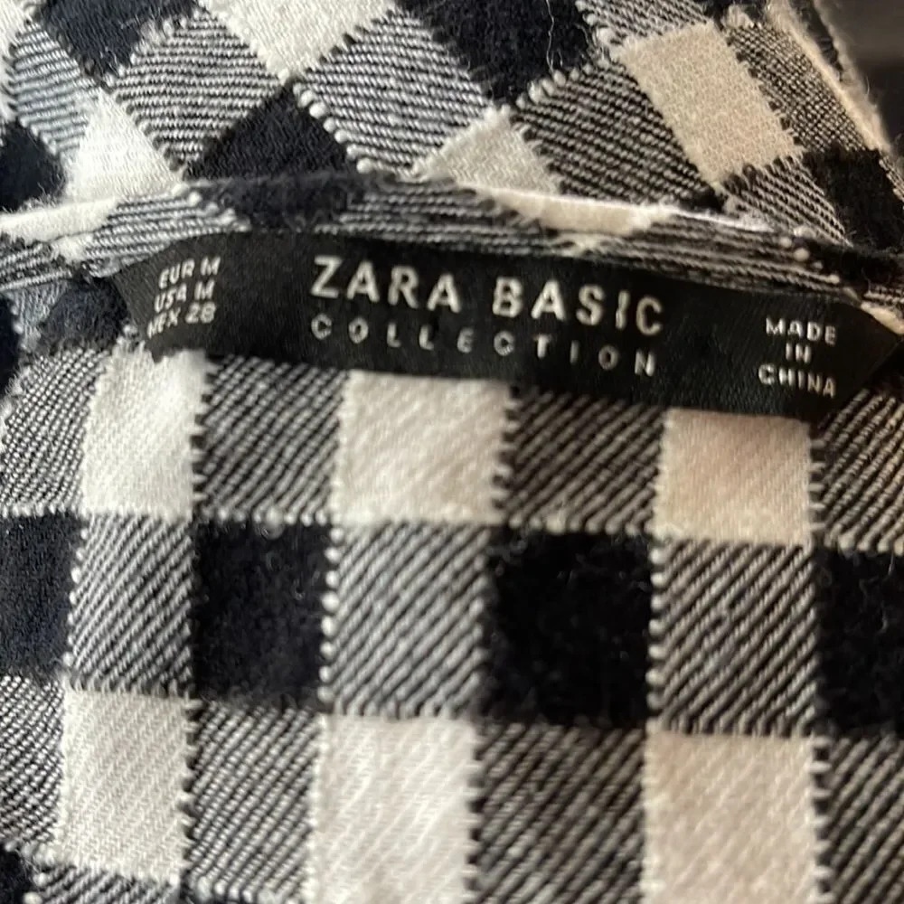 Zara Basic Black/White Textured Check Ruffle Hem/… - image 6